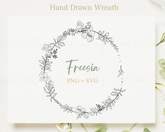 Freesia Flower Circle Wreath Clipart