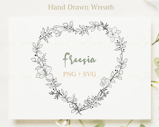 Freesia Flower Heart Wreath Clipart