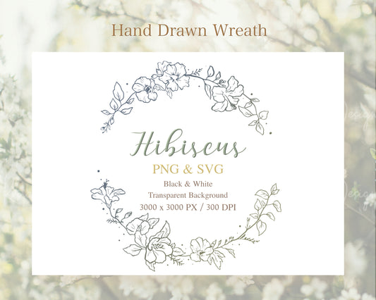 Hibiscus Flower Botanical Wreath Clipart