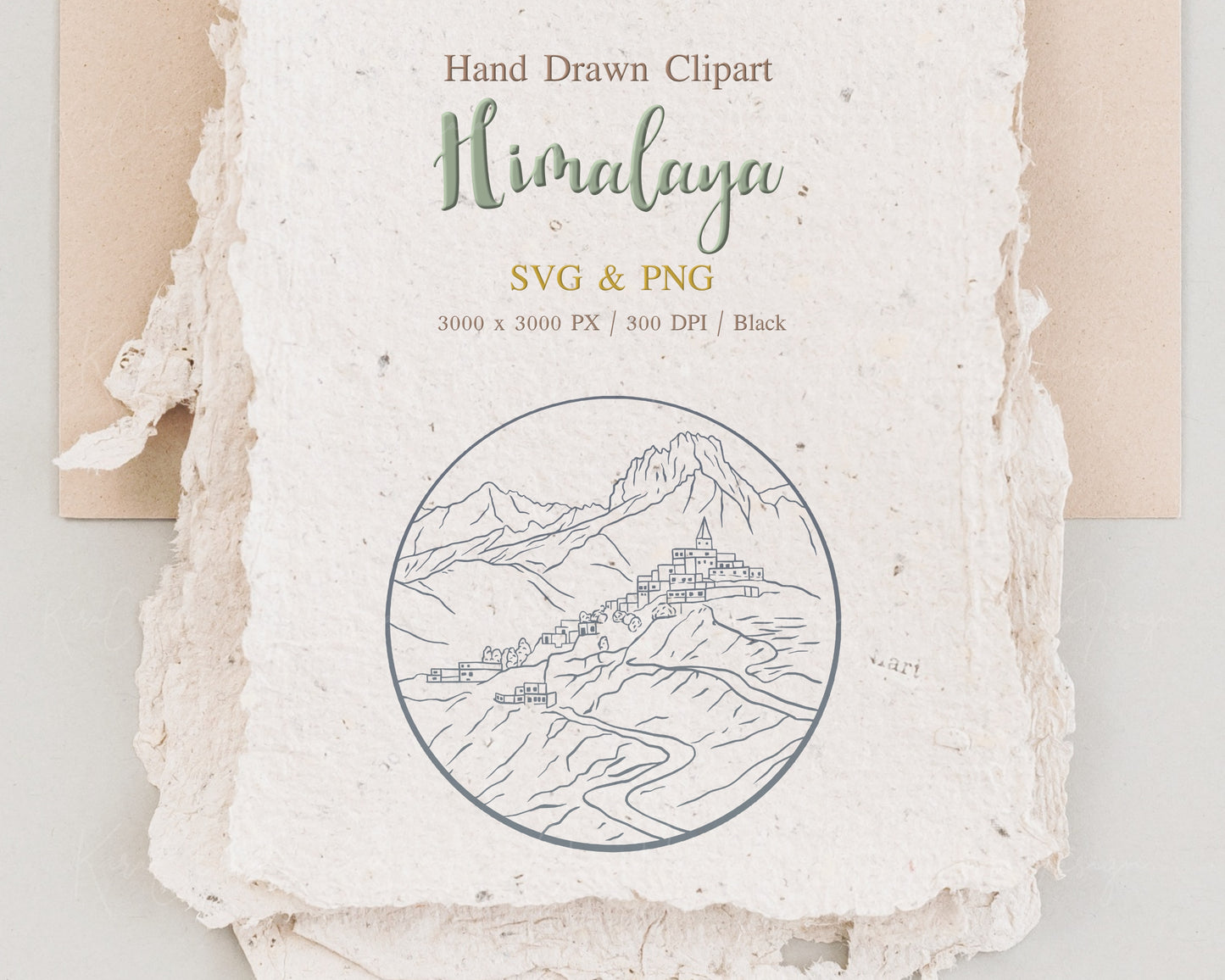 Himalayas Landscape Outline Clipart (Round)