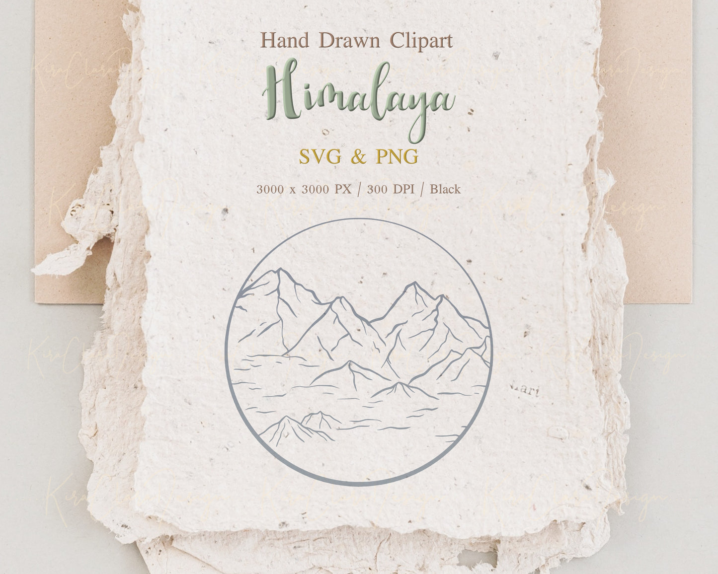 Himalayas Mountain Outline Clipart (Round)