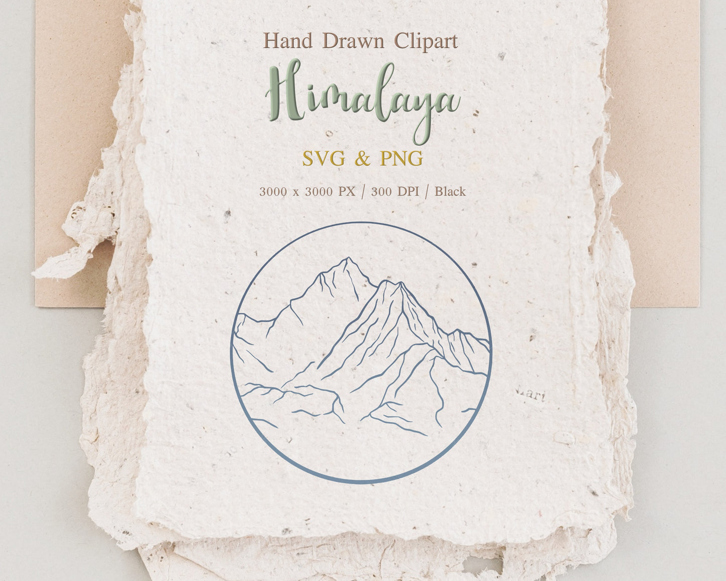 Himalayas Mountain Outline Clipart (Round)