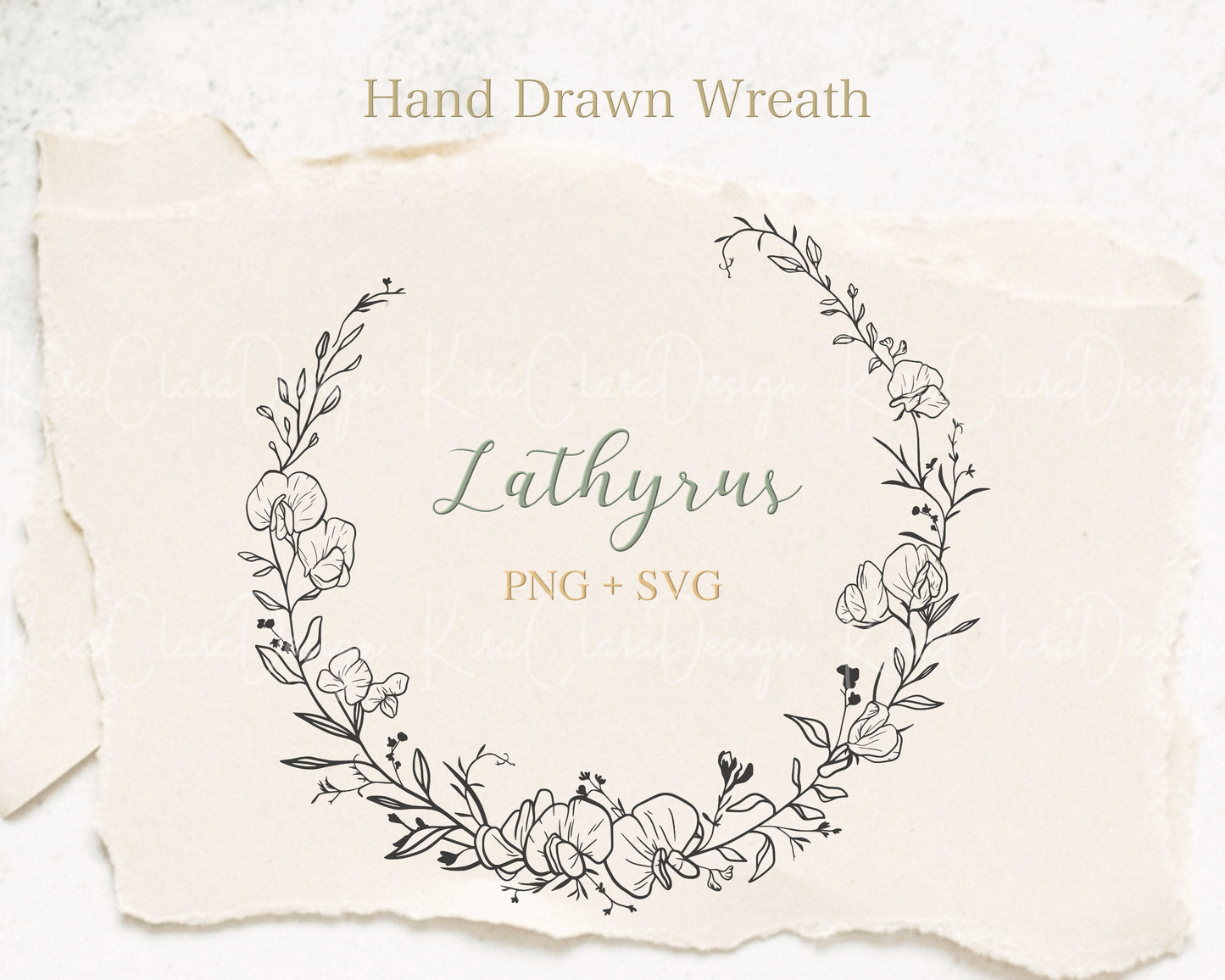 Lathyrus (Sweet Pea) Half Flower Wreath Clipart