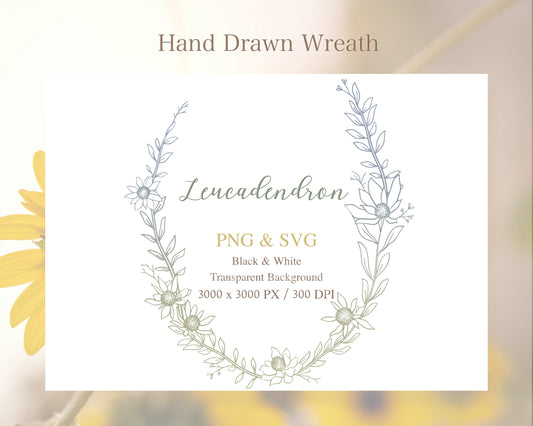 Leucadendron Botanical Wreath Clipart