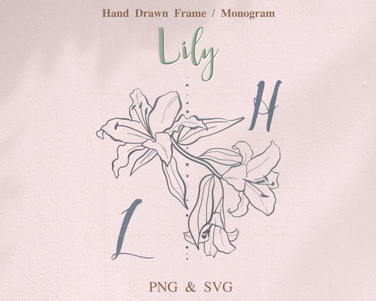 Lily Flower Botanical Frame / Monogram Clipart