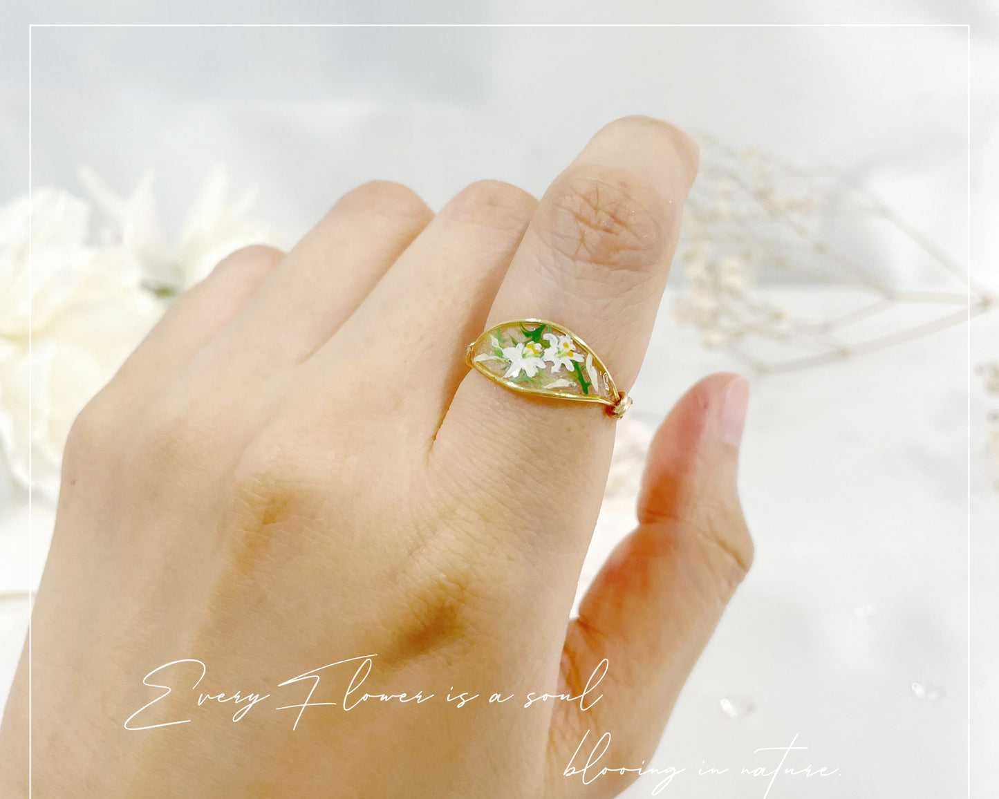 White Lily Flower Ring / Gold & Silver