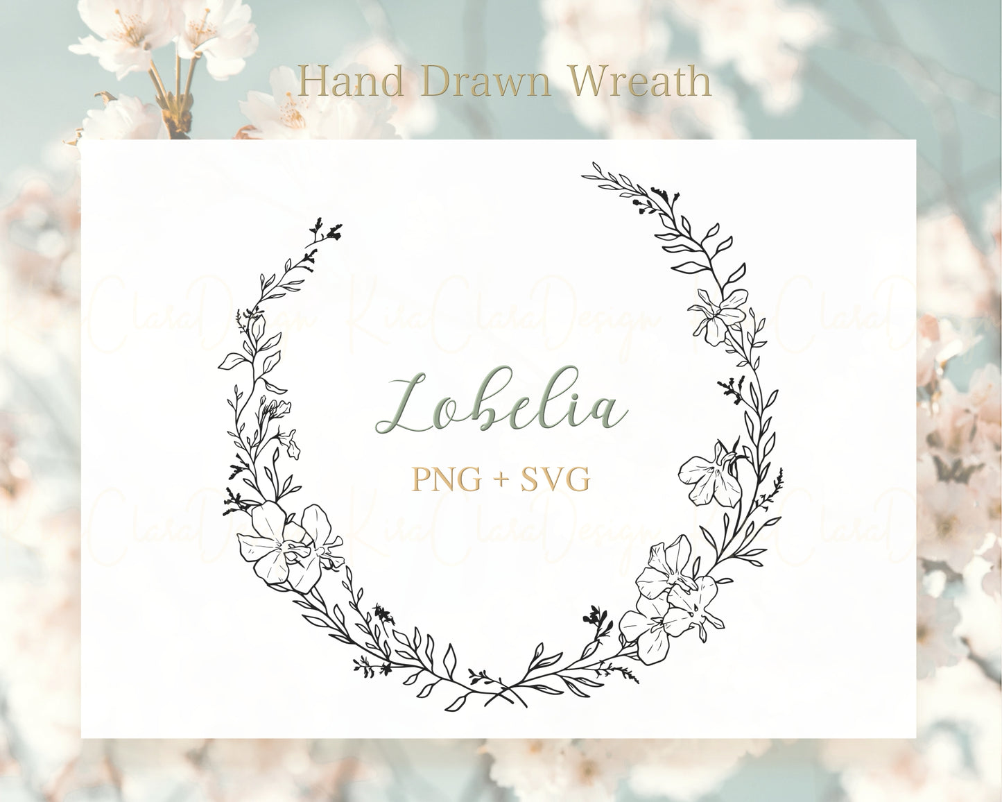 Lobelia Flower (Indian Tobacco) Botanical Wreath Clipart