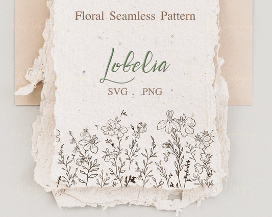 Lobelia Flower (Indian Tobacco) Seamless Border Frame Illustration