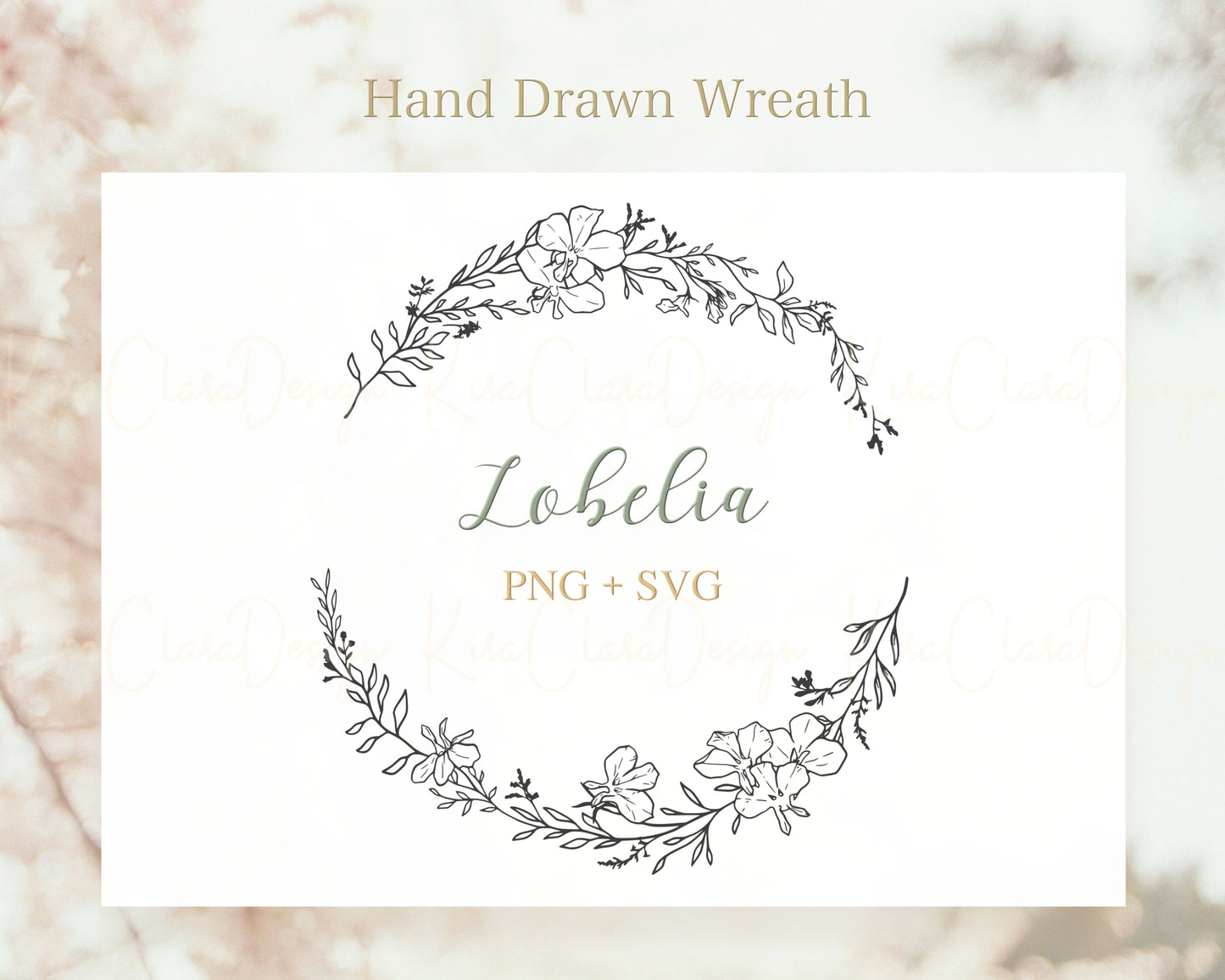 Lobelia Flower (Indian Tobacco) Botanical Half Wreath Clipart