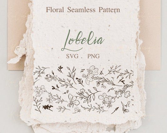 Lobelia Flower (Indian Tobacco) Seamless Pattern Border Frame Illustration