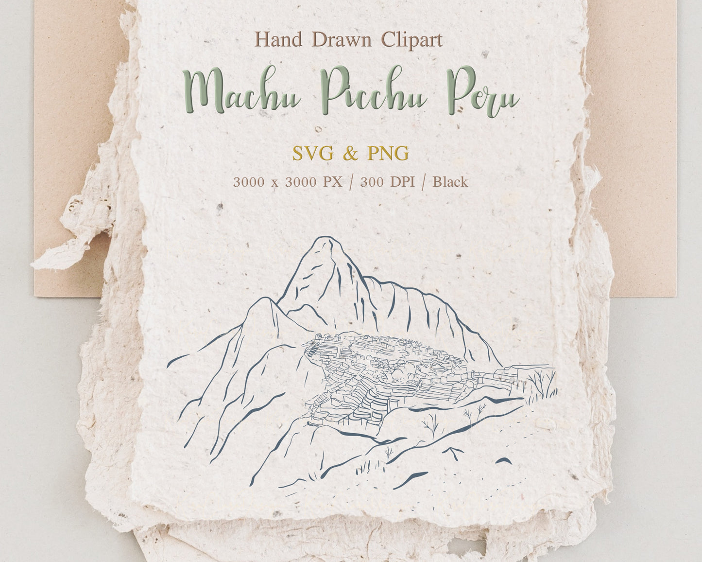 Landmark Machu Picchu Peru Hand Drawn Clipart