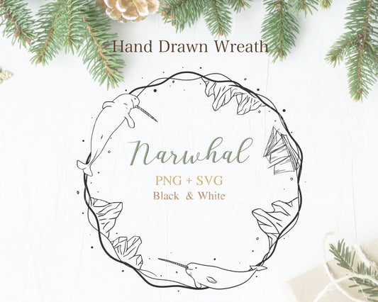 Arctic Narwhal (Unicorn of the Sea) Wreath Clipart