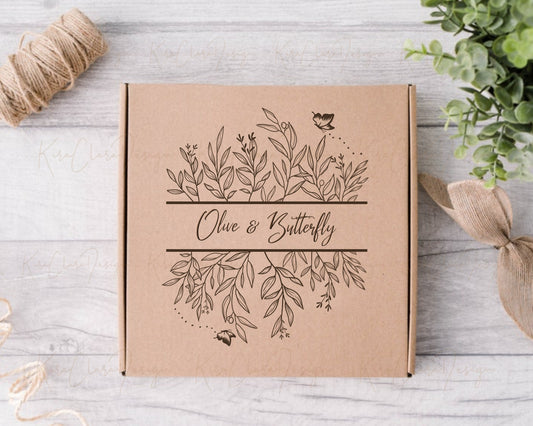 Olive Leaf & Butterfly Split Border Frame Clipart