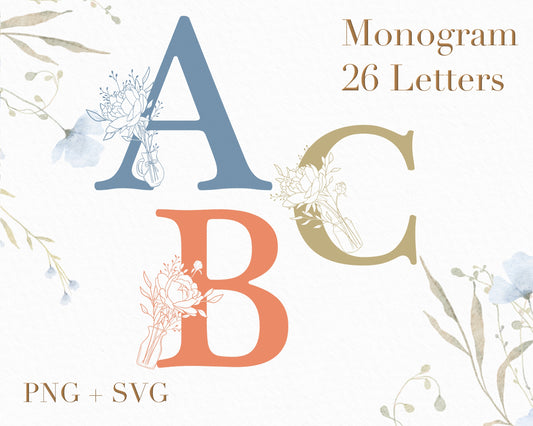 Peony Flower Bouquet Floral Monogram Alphabet Clipart