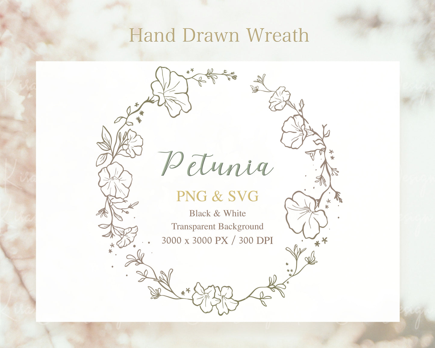 Petunia Flower Botanical Full Wreath Clipart