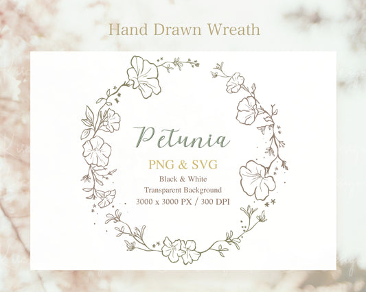 Petunia Flower Botanical Full Wreath Clipart