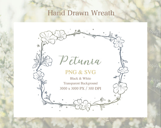 Petunia Flower Botanical Wreath Clipart