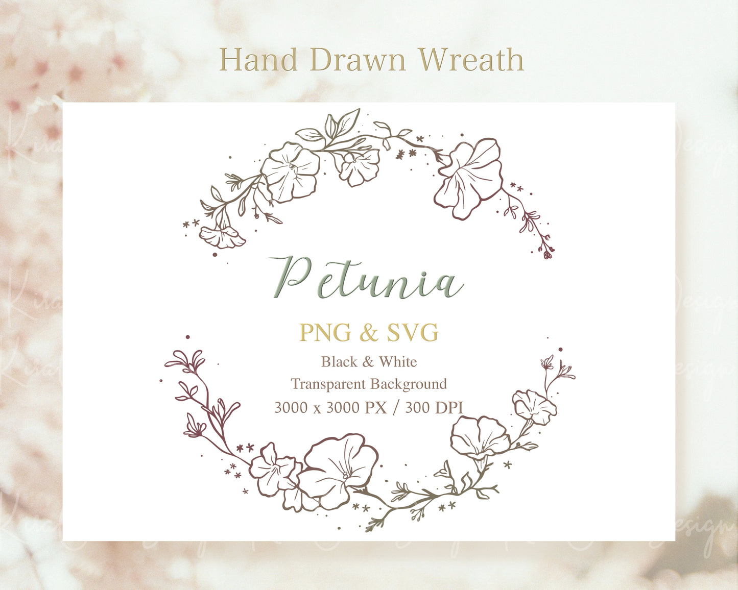 Petunia Flower Botanical Half Wreath Clipart