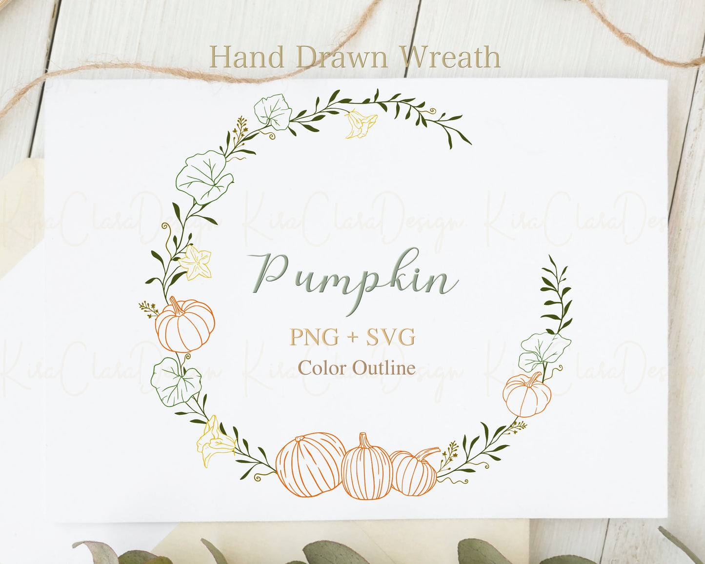 Fall Pumpkin Half Wreath Clipart / Color Outline