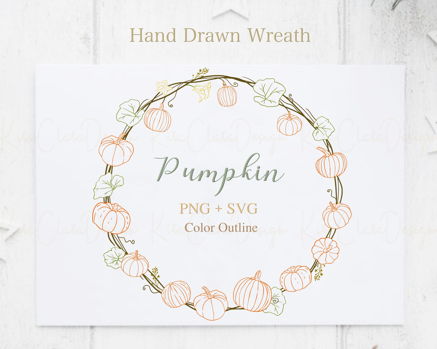 Fall Pumpkin Full Wreath Clipart / Color Outline