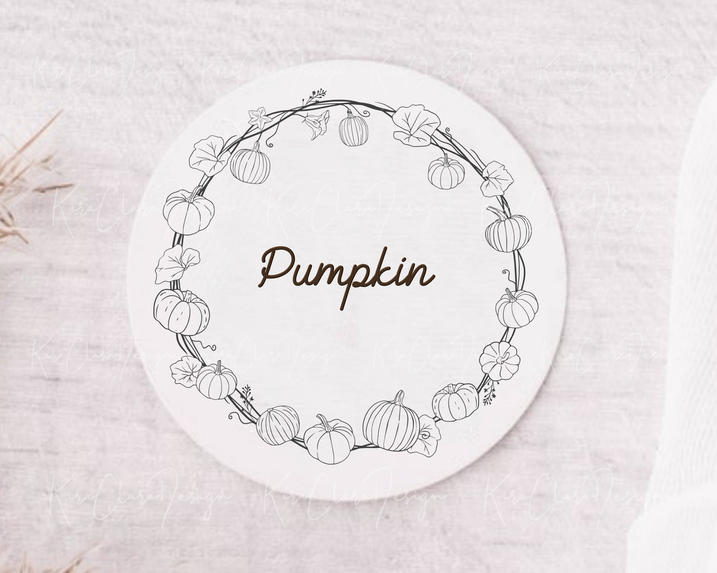 Fall Pumpkin Full Wreath Clipart / Black & White