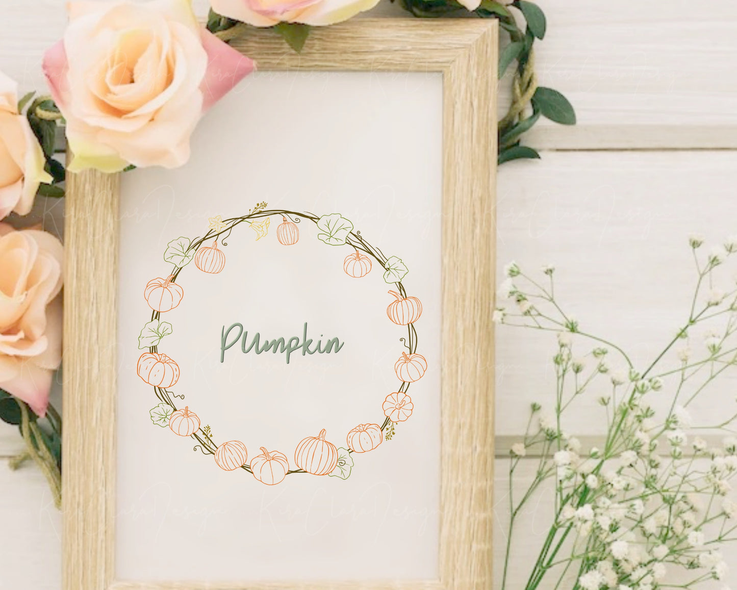 Fall Pumpkin Full Wreath Clipart / Color Outline