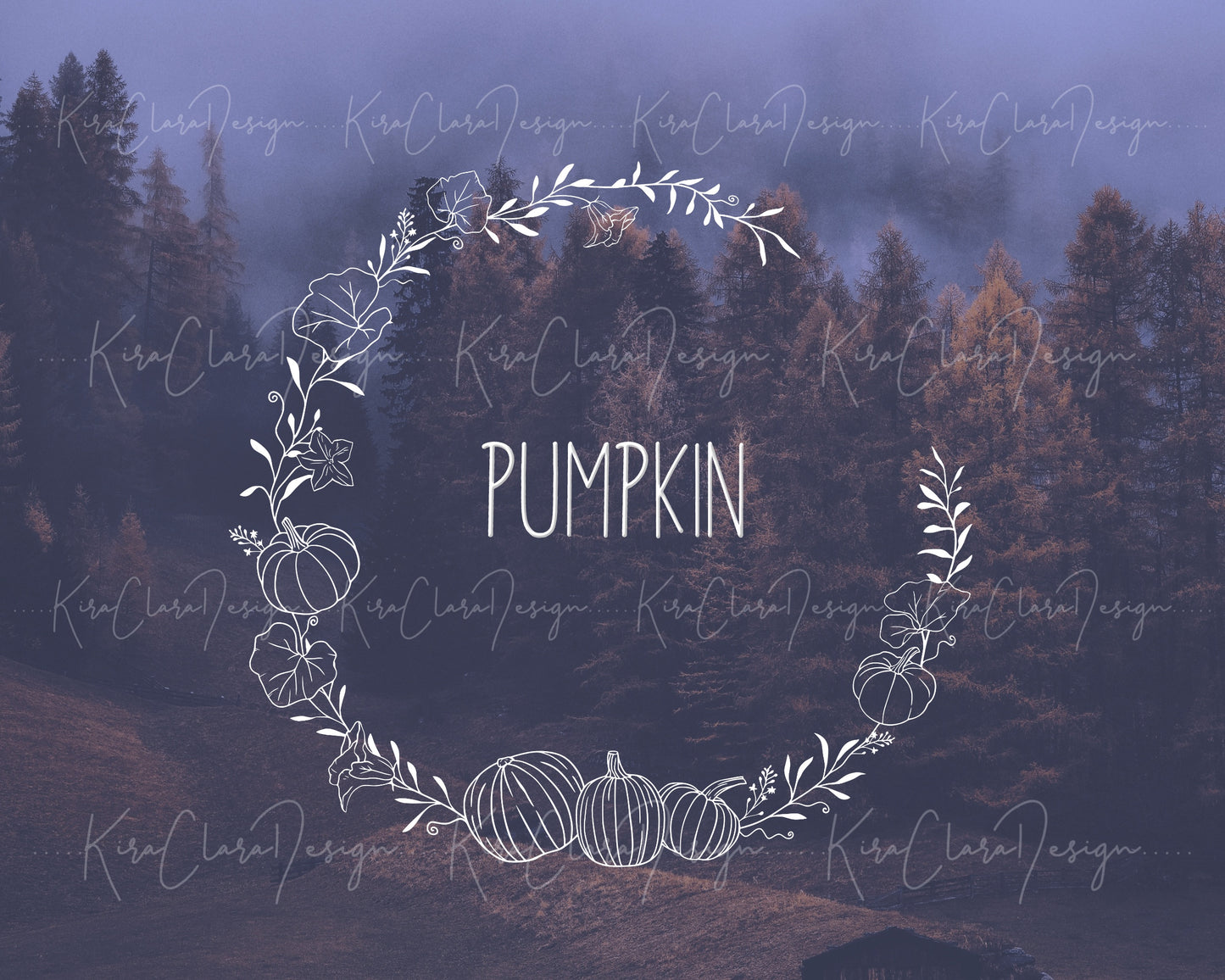 Fall Pumpkin Half Wreath Clipart / Black & White