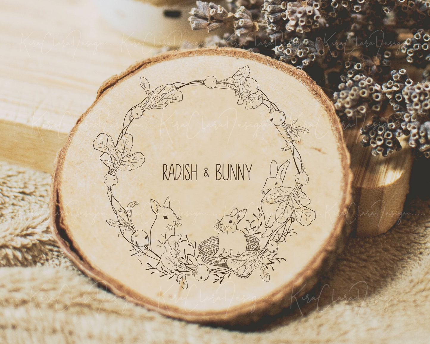 Radish & Bunny Wreath Clipart/ Black & White