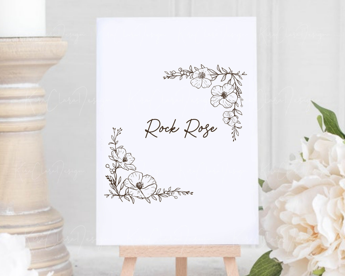 Rock Rose Flower Square Border Frame Clipart Black & White