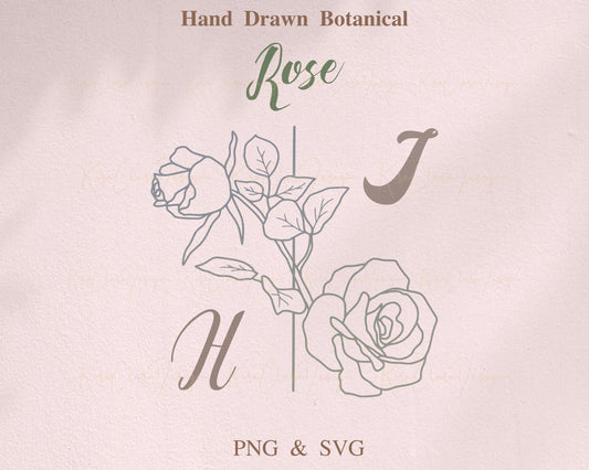 Rose Flower Botanical Split Frame/Monogram Clipart