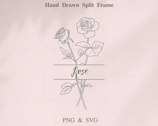 Rose Flower Split Border Frame Clipart