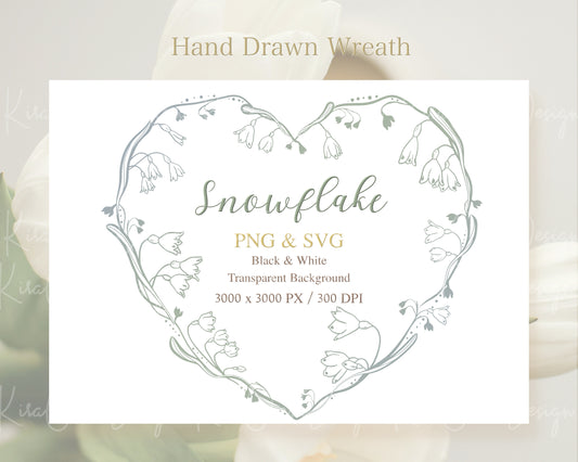 Snowflake Flower (Leucojum) Botanical Heart Frame Clipart