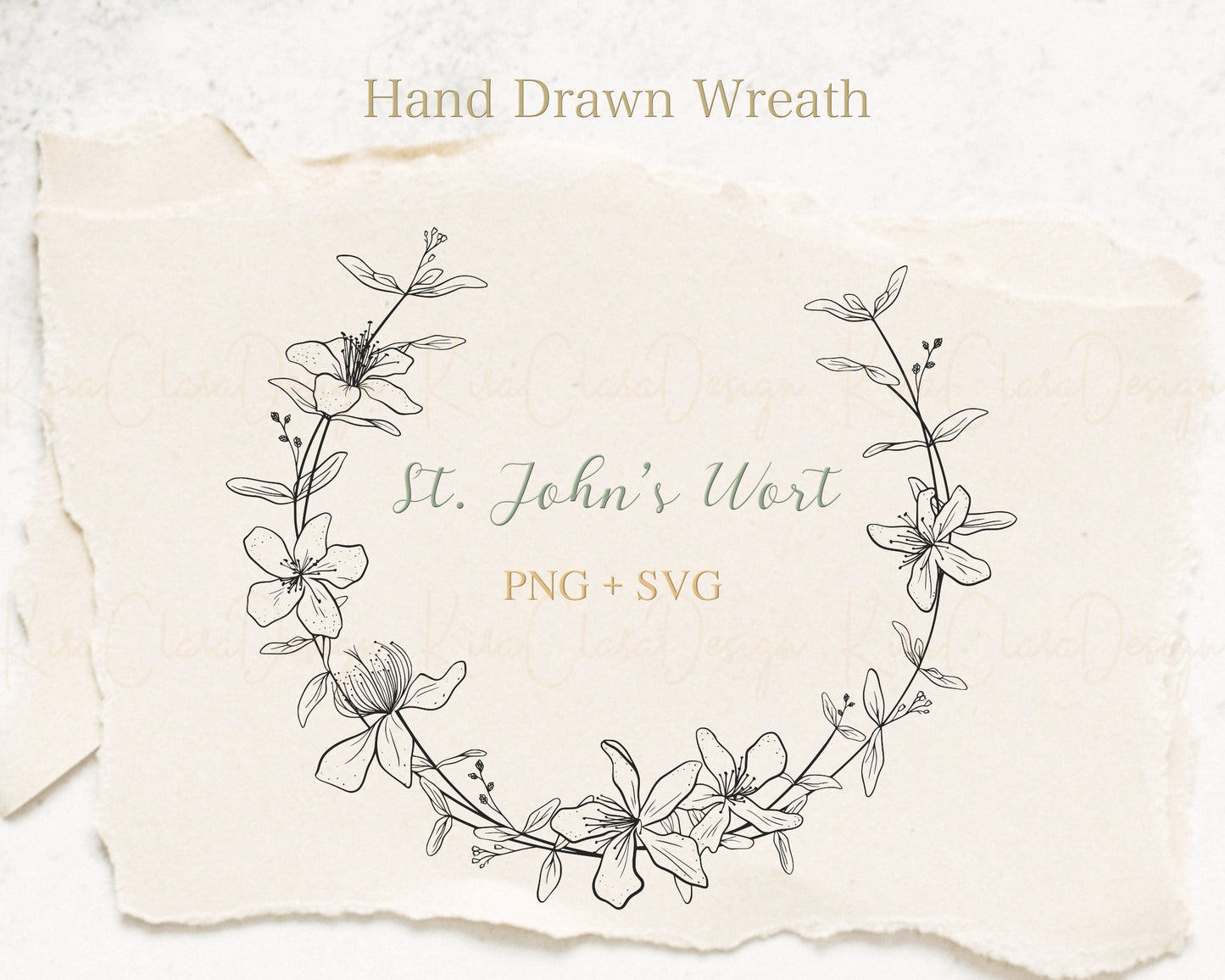 St. John's Wort Flower (Hypericum) Half Wreath Clipart