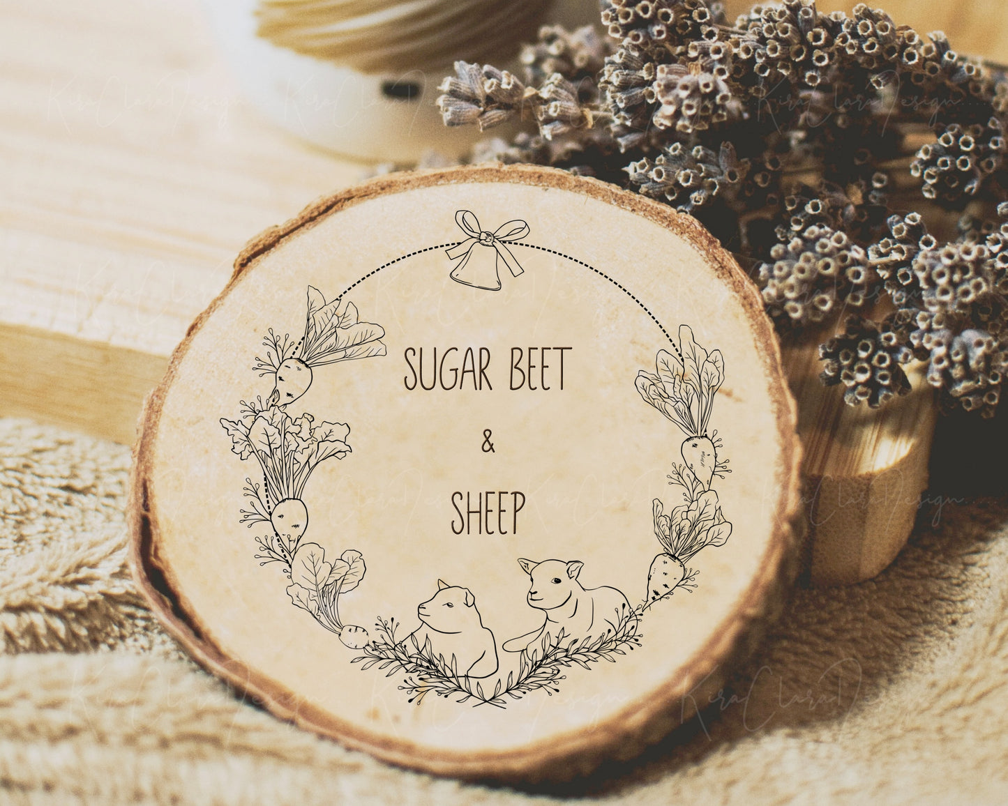 Sugar Beet and Sheep Wreath Clipart/ Black & White