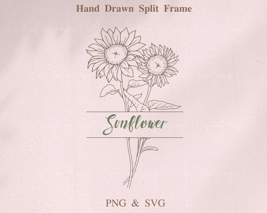 Sunflower Botanical Split Frame Clipart