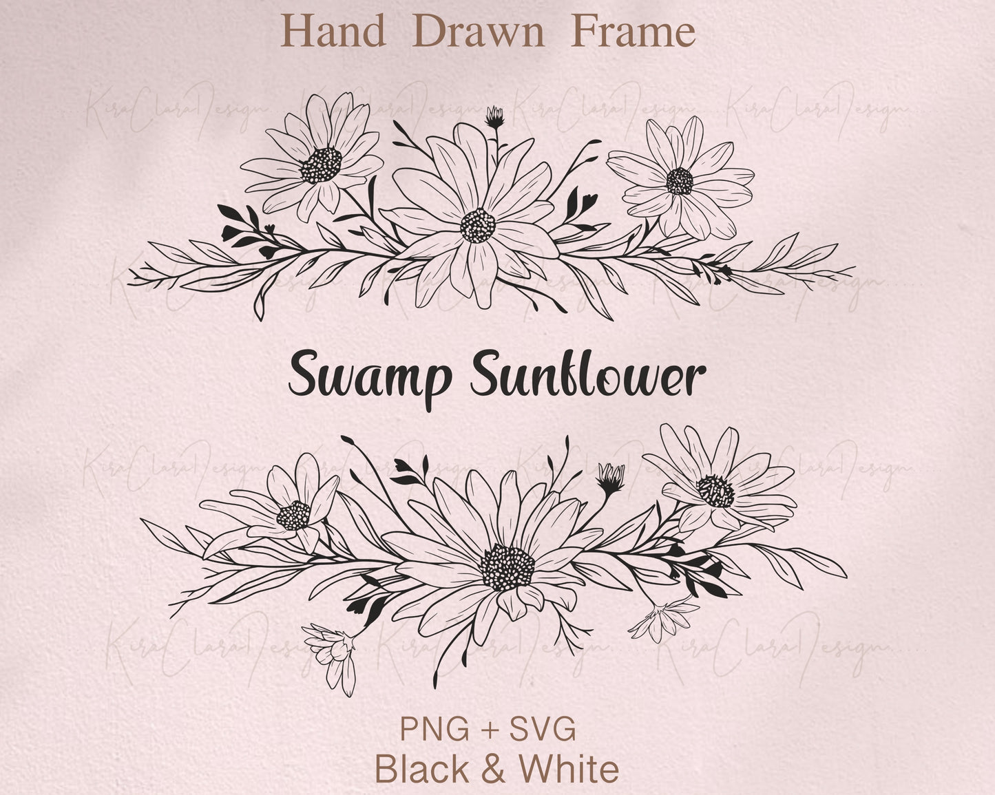 Swamp Sunflower Split Frame Clipart Black & White