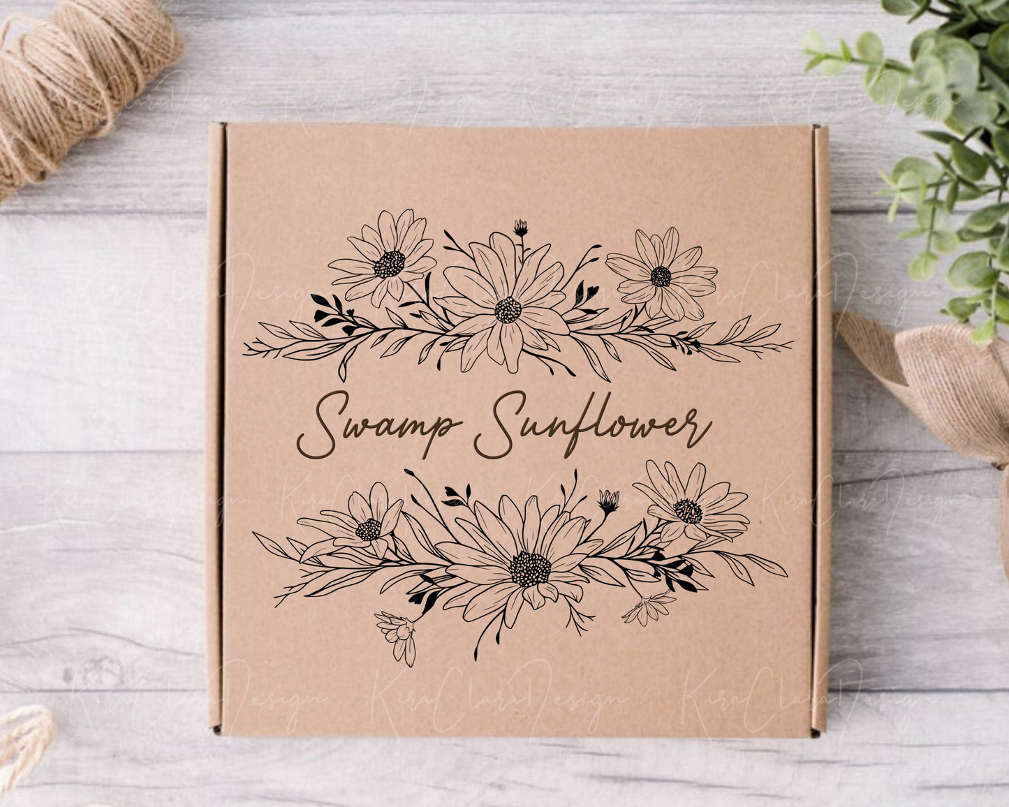 Swamp Sunflower Split Frame Clipart Black & White