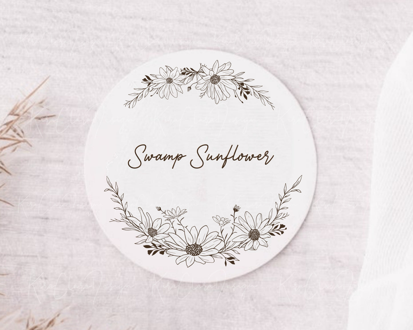 Swamp Sunflower Half Wreath Clipart Black & White