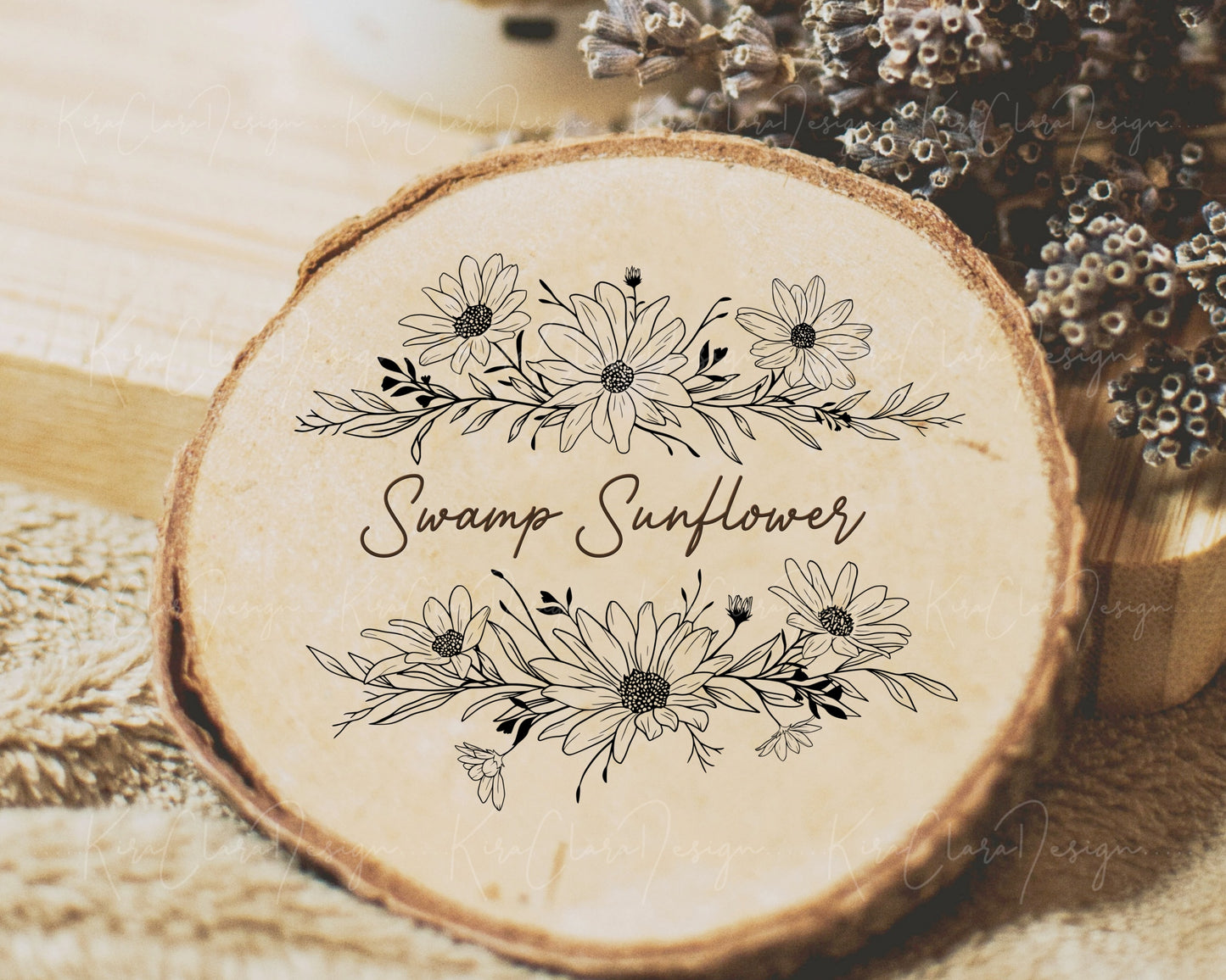 Swamp Sunflower Split Frame Clipart Black & White