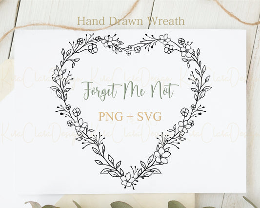 Forget Me Not Flower Heart Wreath Clipart