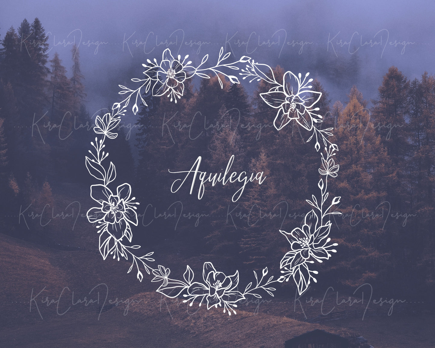 Aquilegia Flower Circle Wreath Clipart