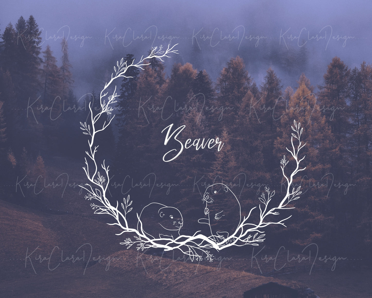 Beaver & Leaf Circle Wreath Clipart