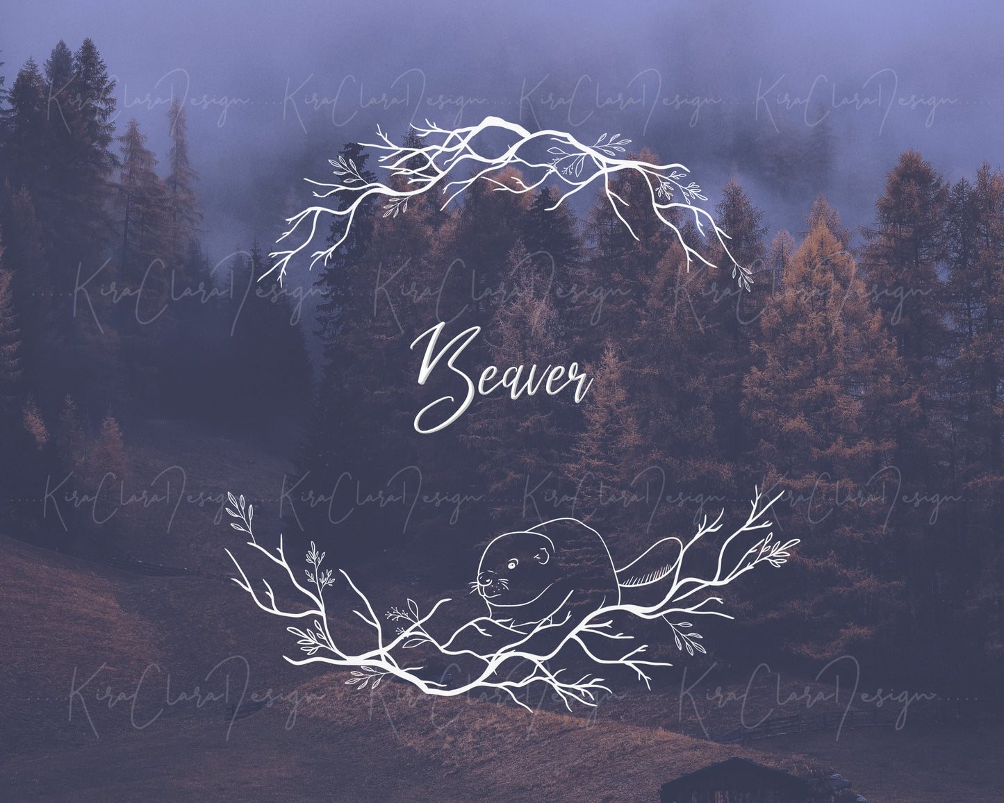 Beaver & Leaf Half Wreath Clipart