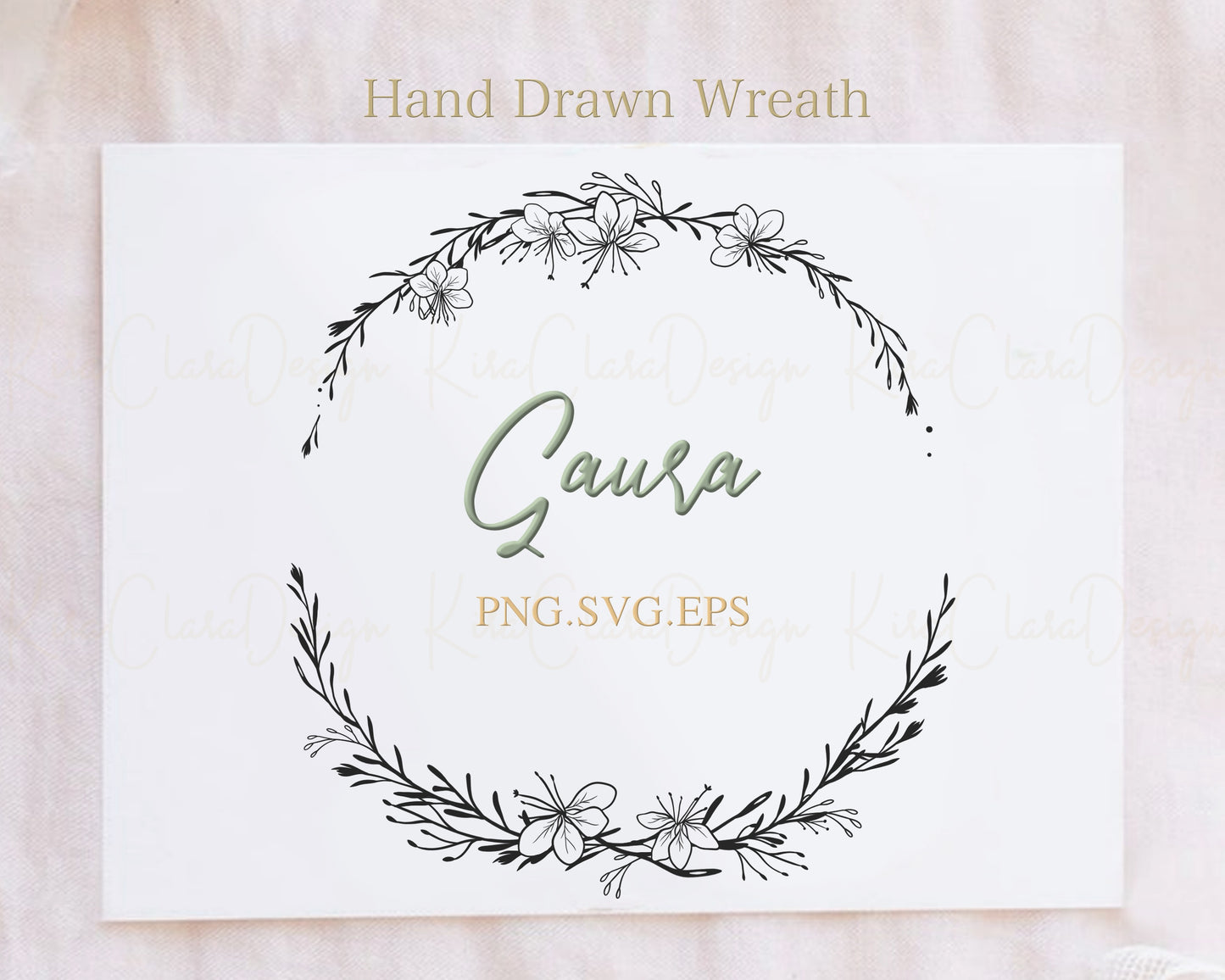 Gaura Flower Half Wreath Clipart