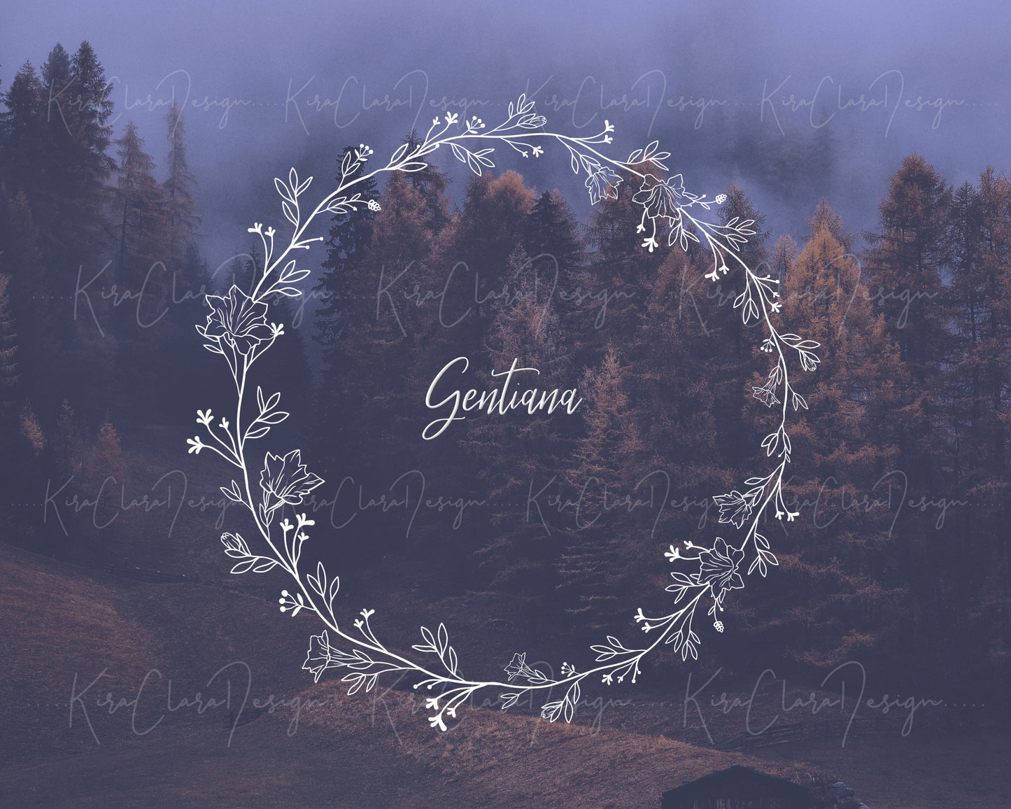 Gentiana Flower Circle Wreath Clipart