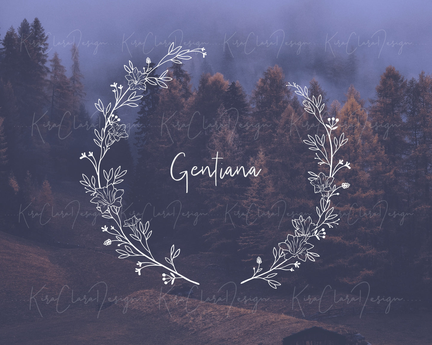 Gentiana Flower Circle Wreath Clipart