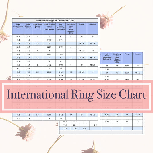 UK,US,European,Asia,AU/Printable Ring Size Chart/International Ring Size Guide Download/Ring Size Conversion