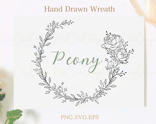 Peony Flower Wreath Clipart