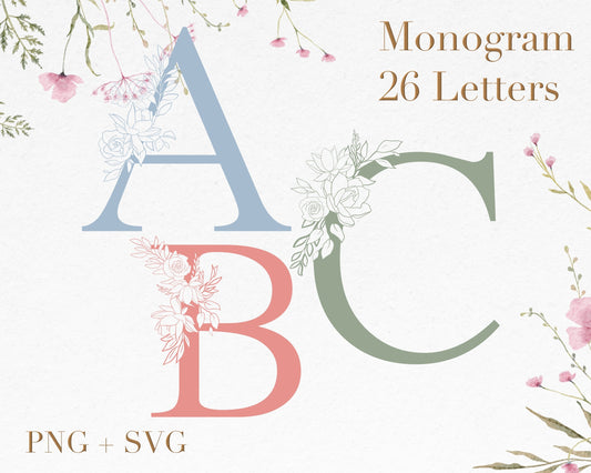 Lotus Floral Monogram Alphabet Clipart