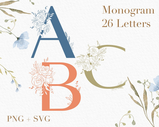 Rose Floral Monogram Alphabet Clipart